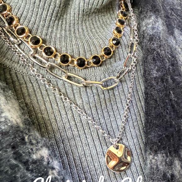 Silver and gold chunky chain layered necklace set - Picture 3 of 3